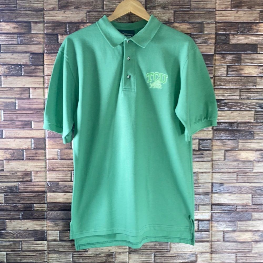 Mens Small Sahara Green Polo w/ TCU Horned Frog Logo